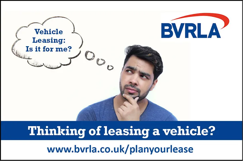 Man with speech bubble saying Vehicle Leasing: Is it for me?