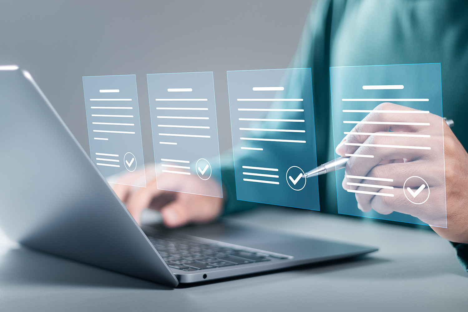 Person at a laptop with interpretation of the digital credentials they have obtained