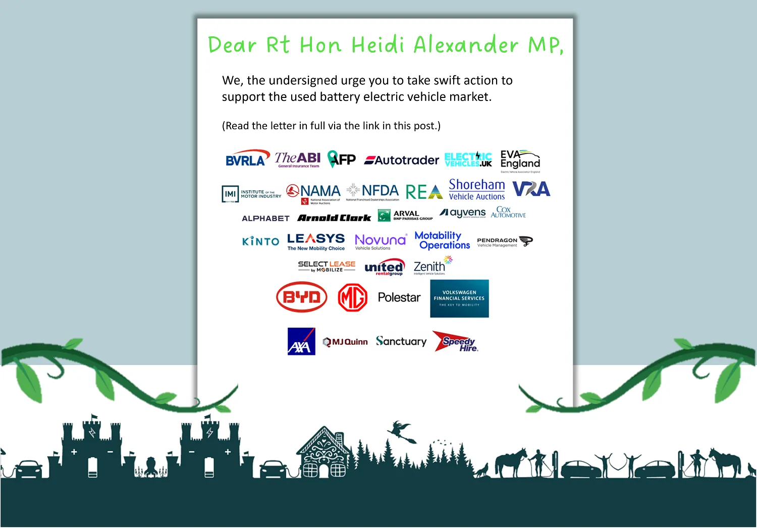 Graphic representation of letter to Secretary of State for Transport and all the logos of signatories