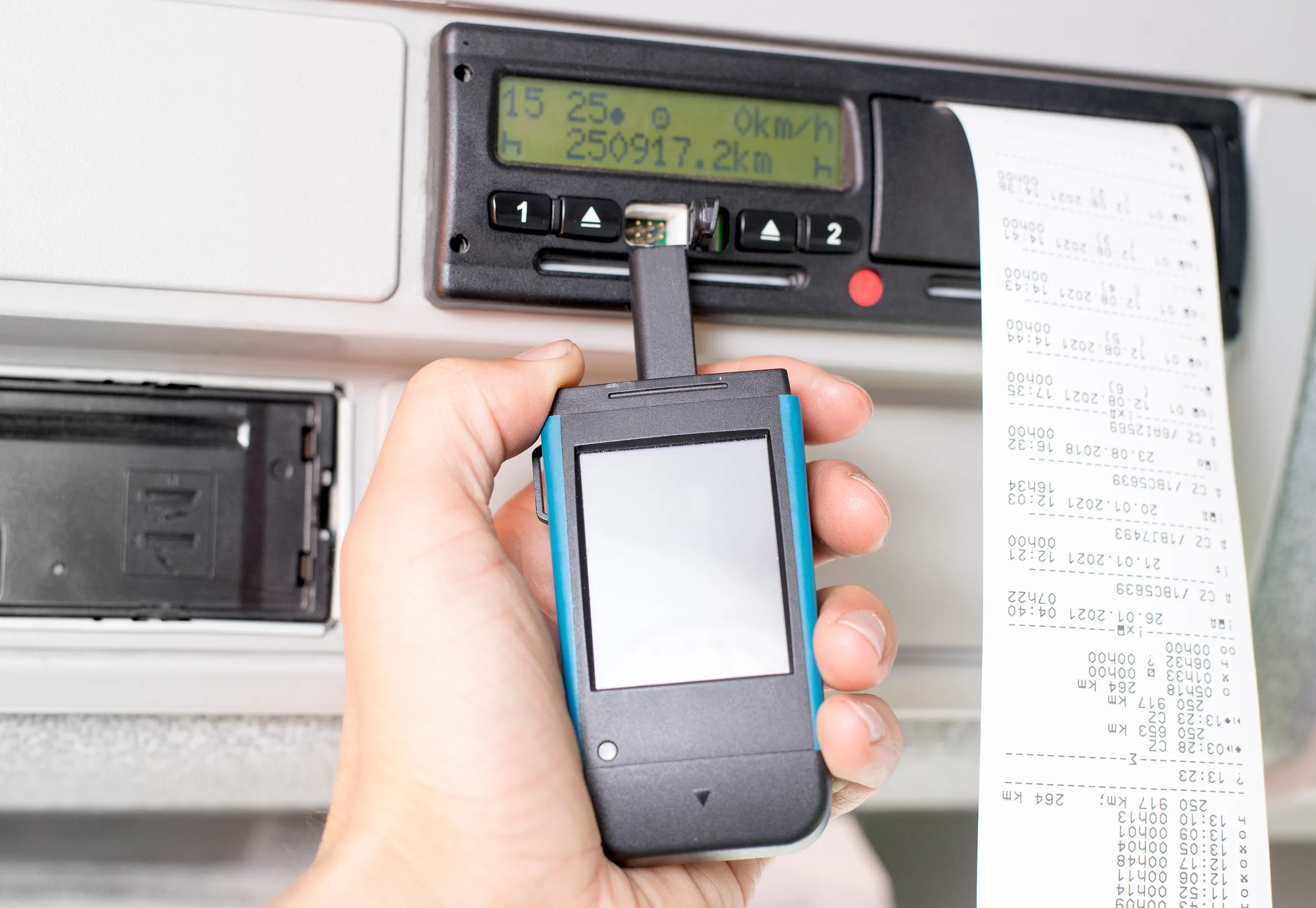 Image of a tachograph in a lorry or truck